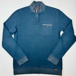 Ted Baker men's blue cotton blend quarter zip pullover sweater. Size 3 (Medium)